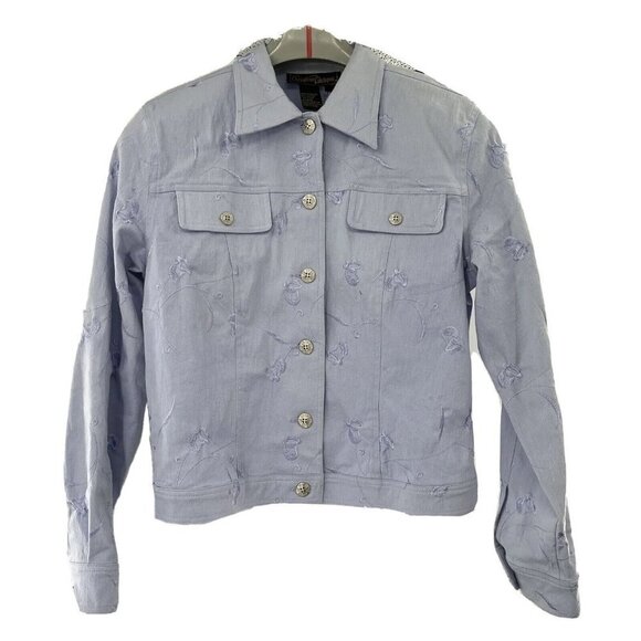 Christine Phillipe Women's embroidered jacket Size 10 Blue Floral - Picture 1 of 10